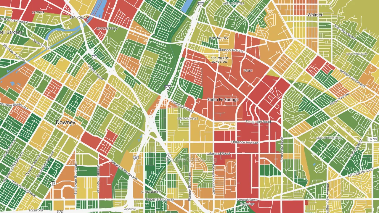 Santa Fe Springs, CA Map of Burglary Rates