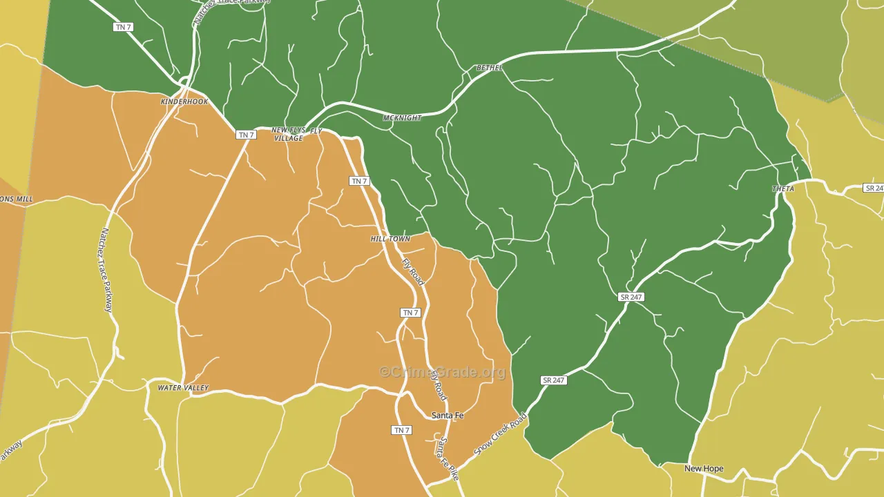 Santa Fe, TN Map of Burglary Rates