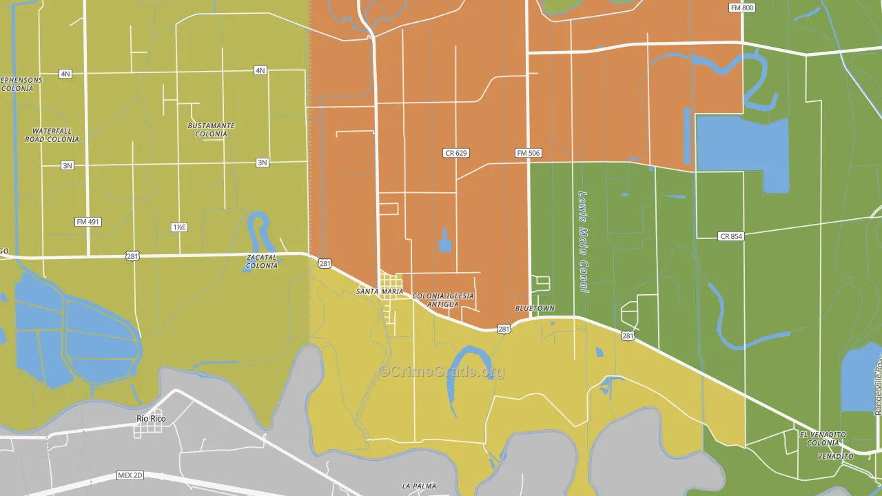 Santa Maria, TX Map of Burglary Rates