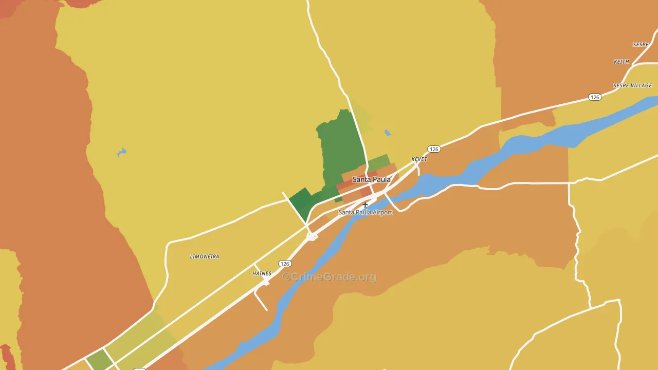 Santa Paula, CA Map of Burglary Rates