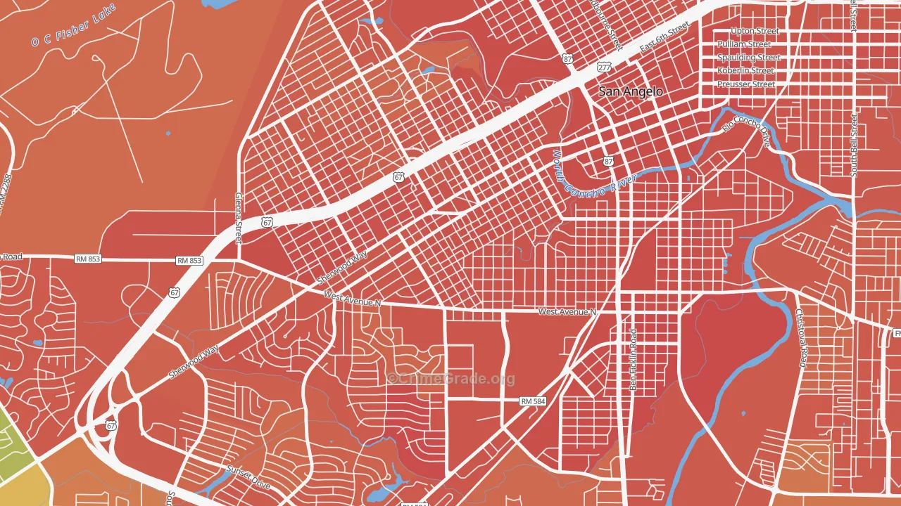 Santa Rita, San Angelo, TX Map of Burglary Rates