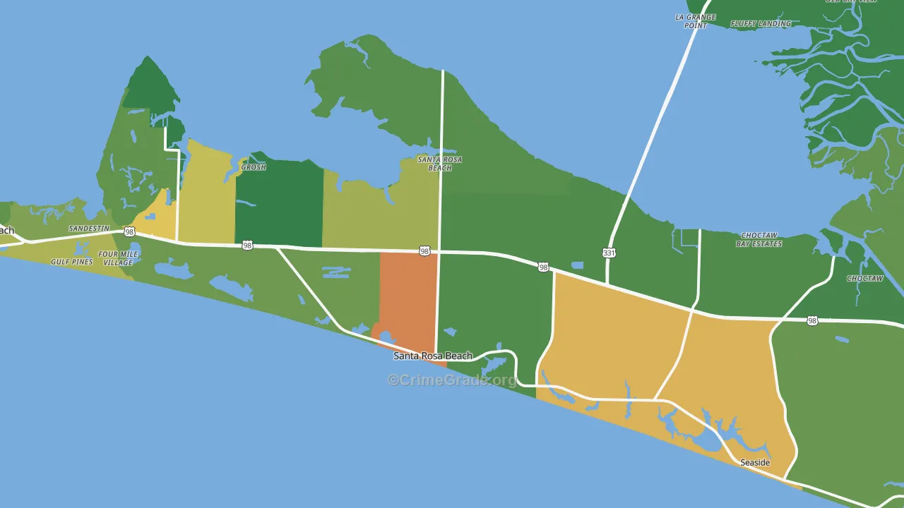 Santa Rosa Beach, FL Map of Burglary Rates