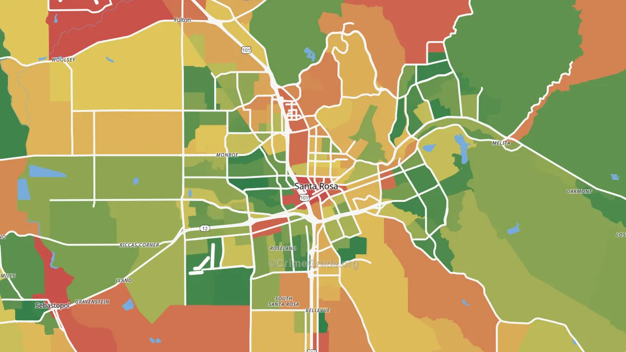 Santa Rosa, CA Map of Burglary Rates