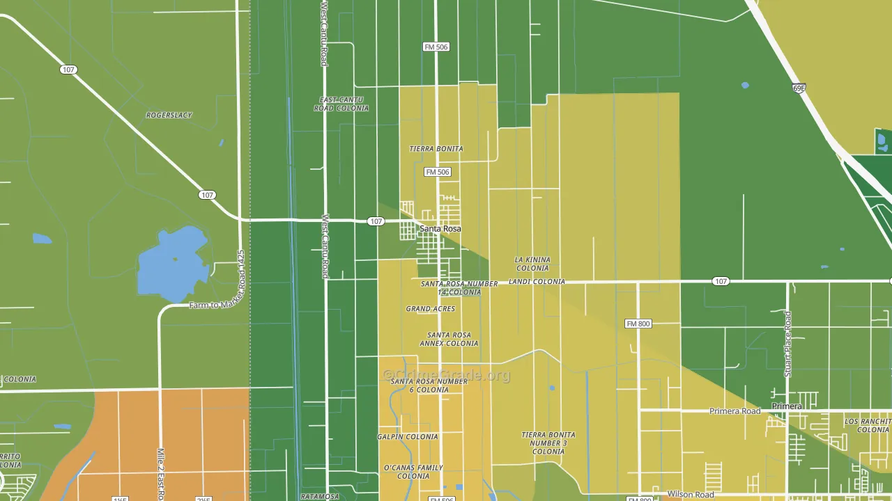 Santa Rosa, TX Map of Burglary Rates