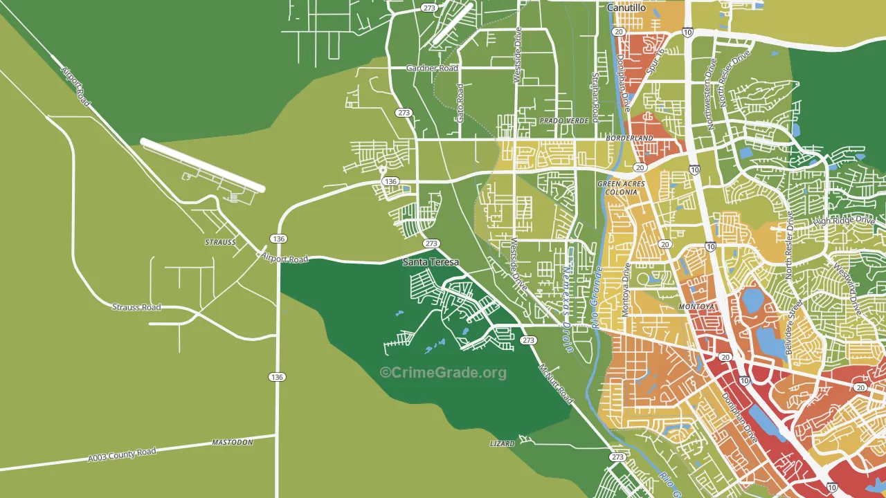 Santa Teresa, NM Map of Burglary Rates