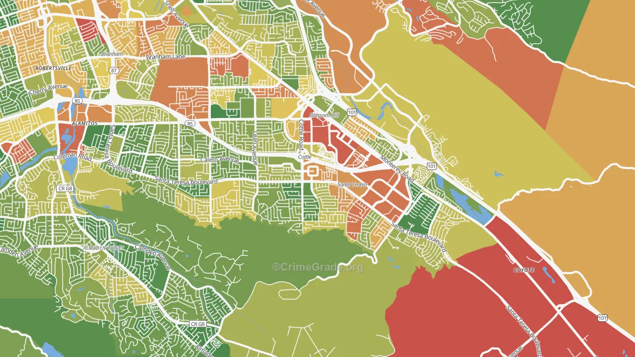 Santa Teresa, San Jose, CA Map of Burglary Rates