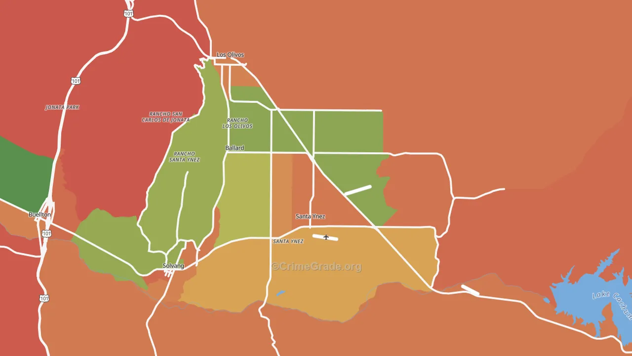 Santa Ynez, CA Map of Burglary Rates