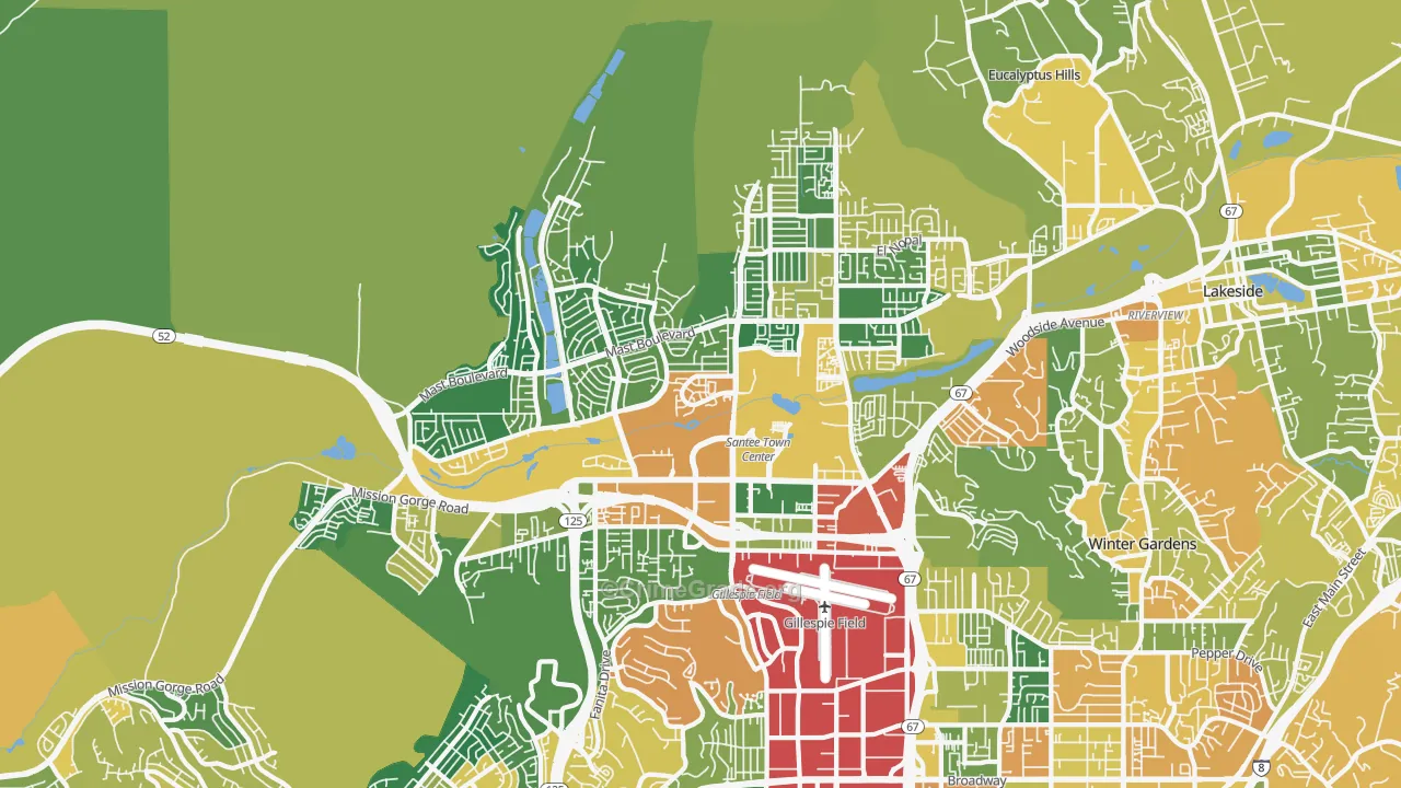 Santee, CA Map of Burglary Rates