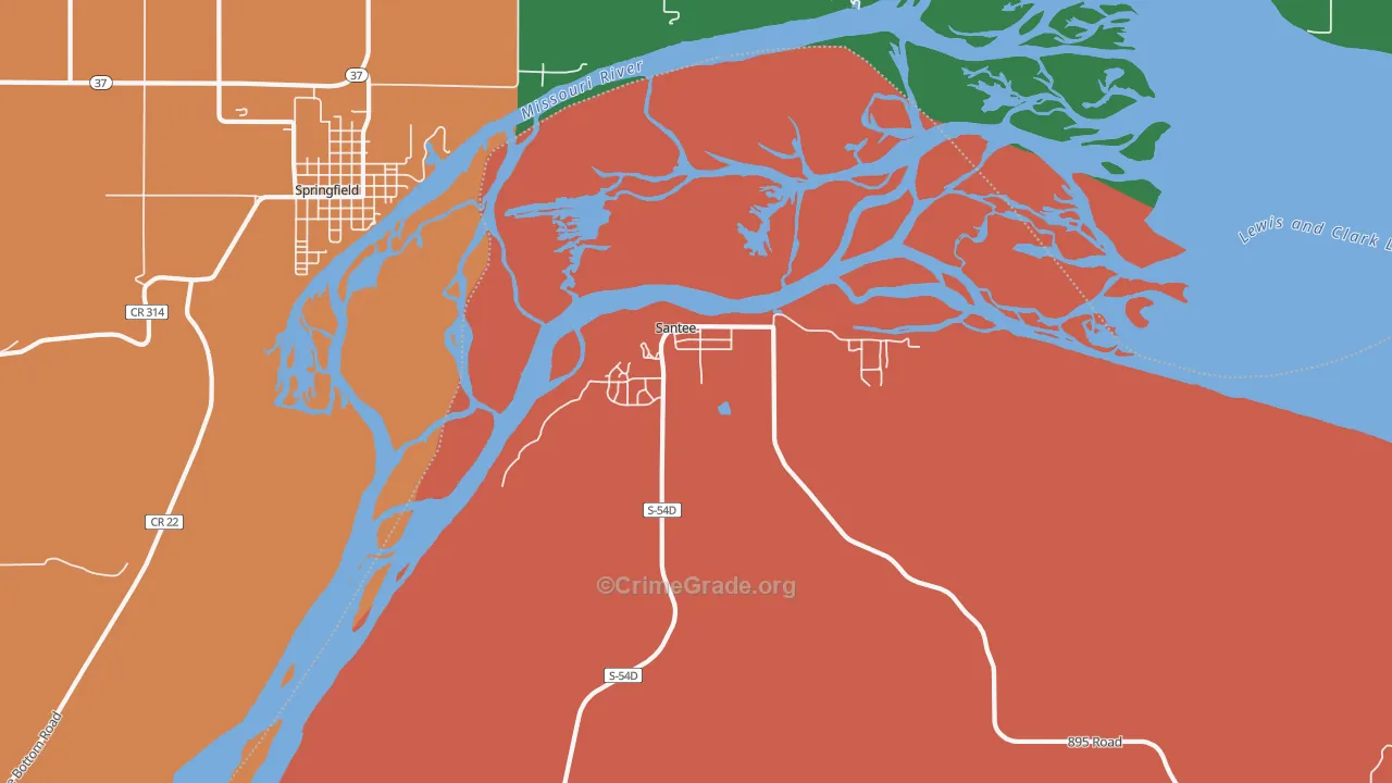 Santee, NE Map of Burglary Rates