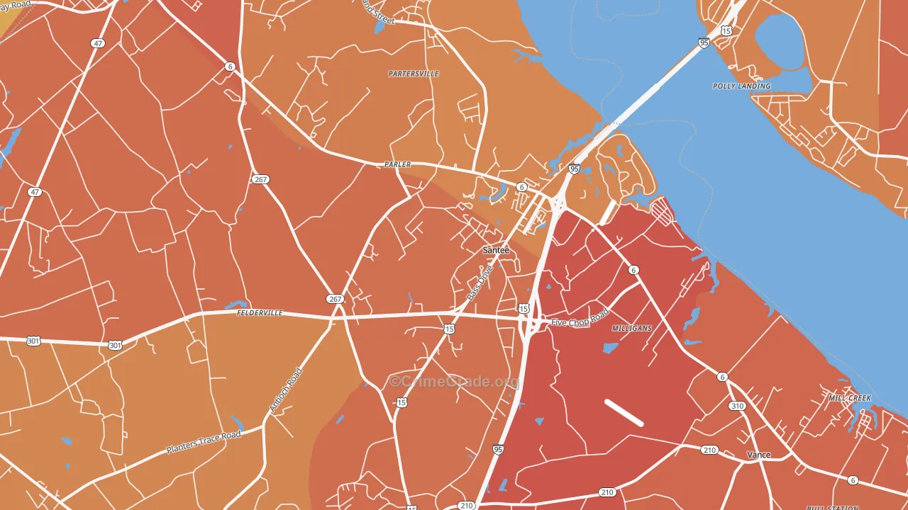Santee, SC Map of Burglary Rates