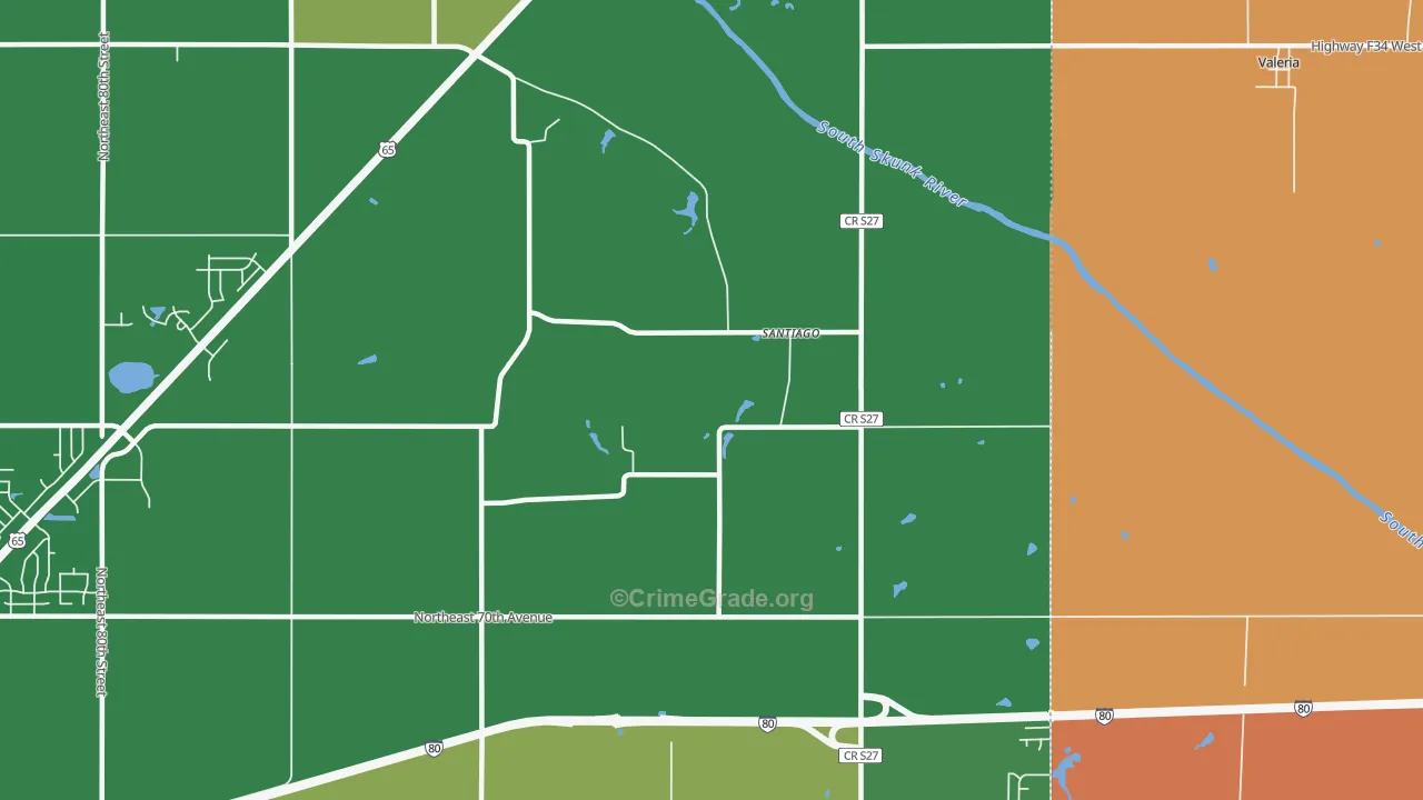 Santiago, IA Map of Burglary Rates