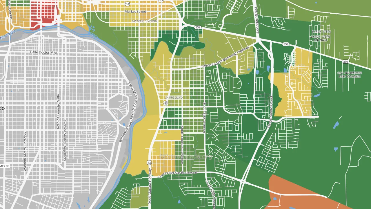 Santo Nino, Laredo, TX Map of Burglary Rates