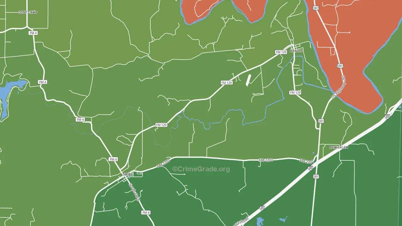 Santo, TX Map of Burglary Rates