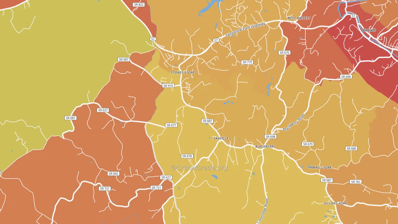 Sanville, VA Map of Burglary Rates