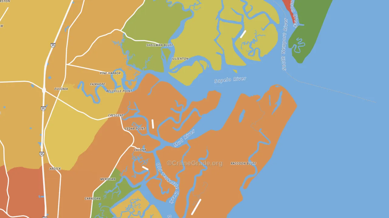 Sapelo Island, GA Map of Burglary Rates