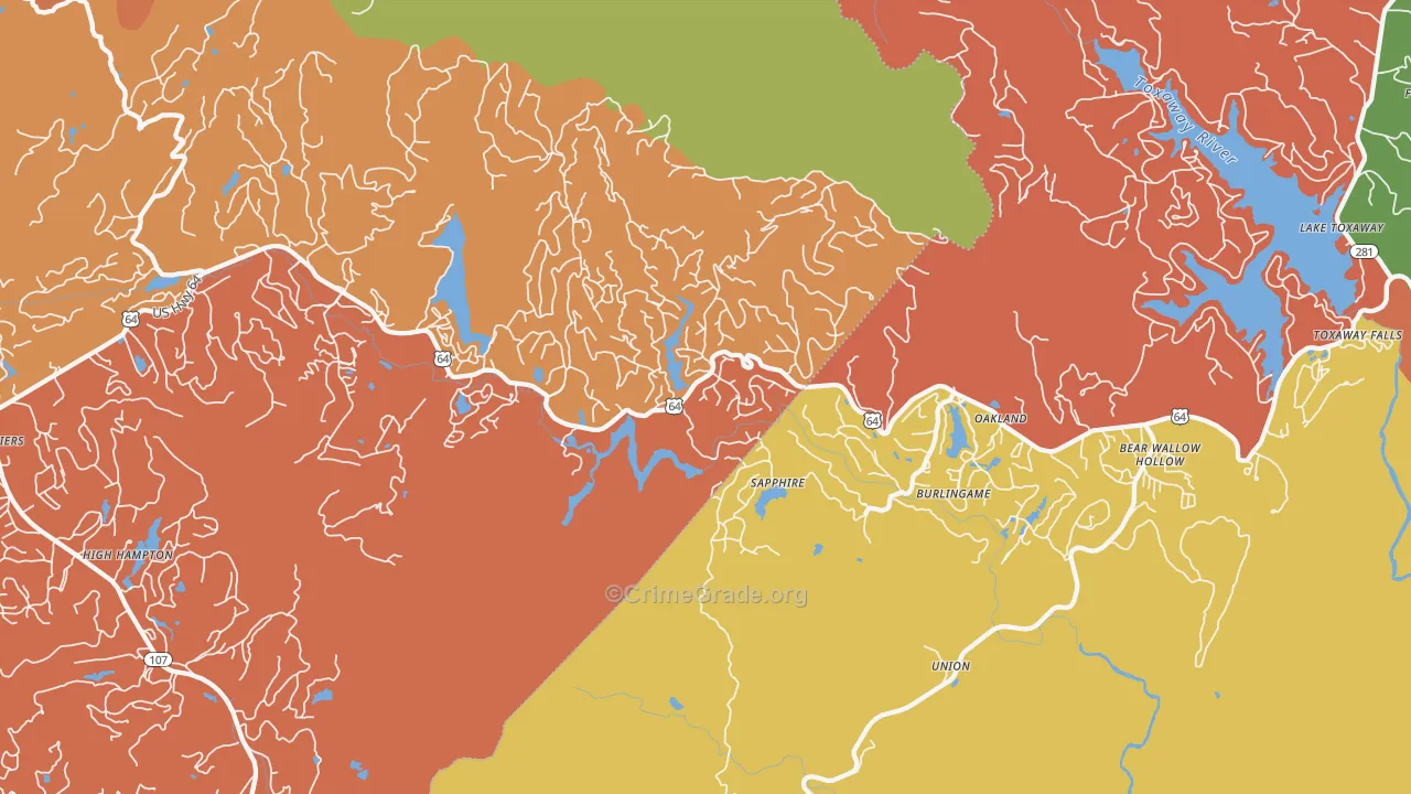 Sapphire, NC Map of Burglary Rates