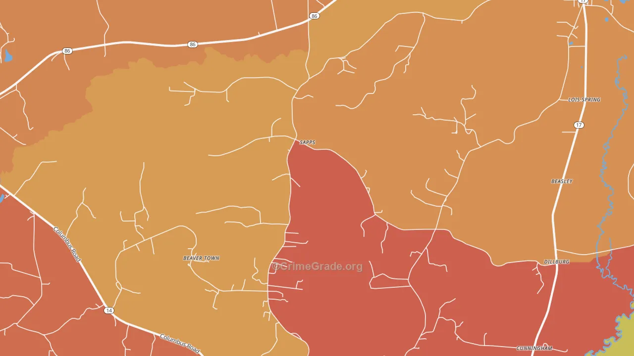 Sapps, AL Map of Burglary Rates