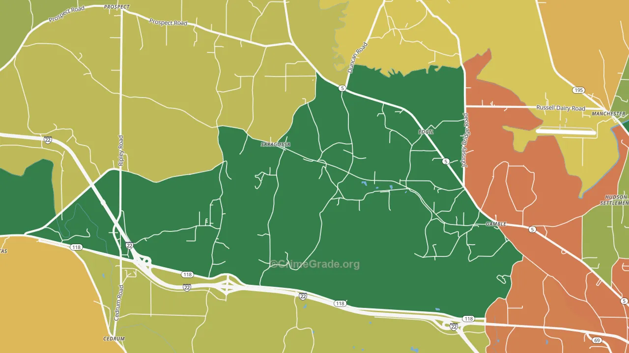 Saragossa, AL Map of Burglary Rates