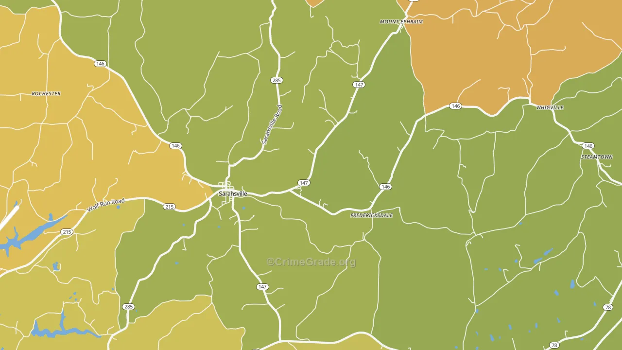 Sarahsville, OH Map of Burglary Rates