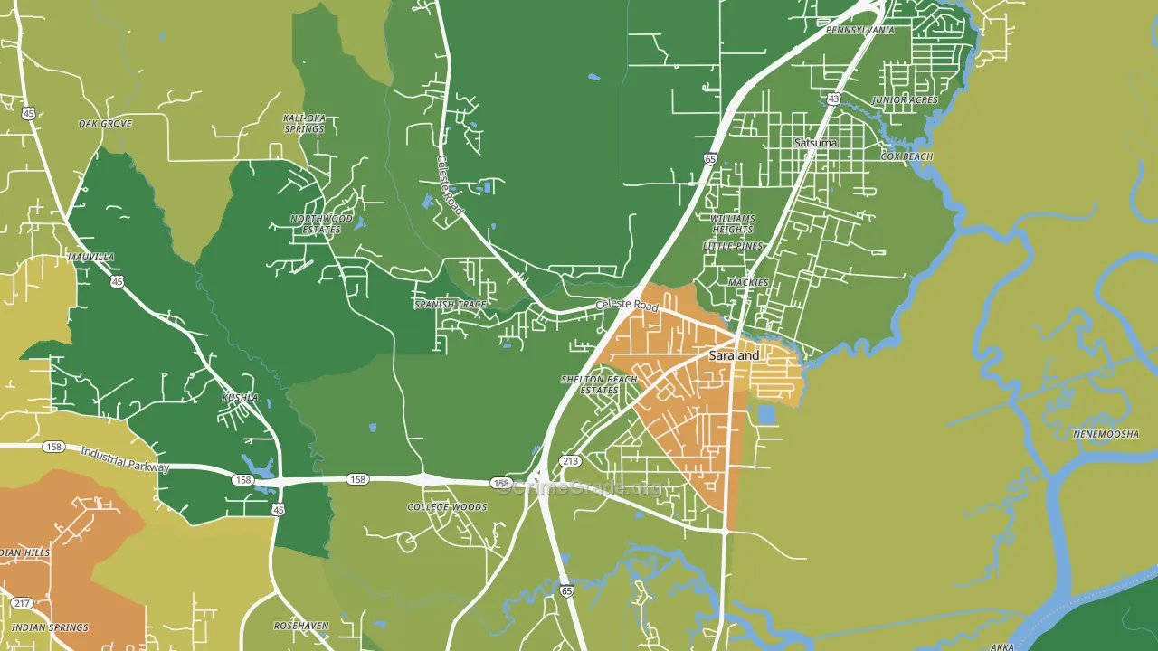 Saraland, AL Map of Burglary Rates