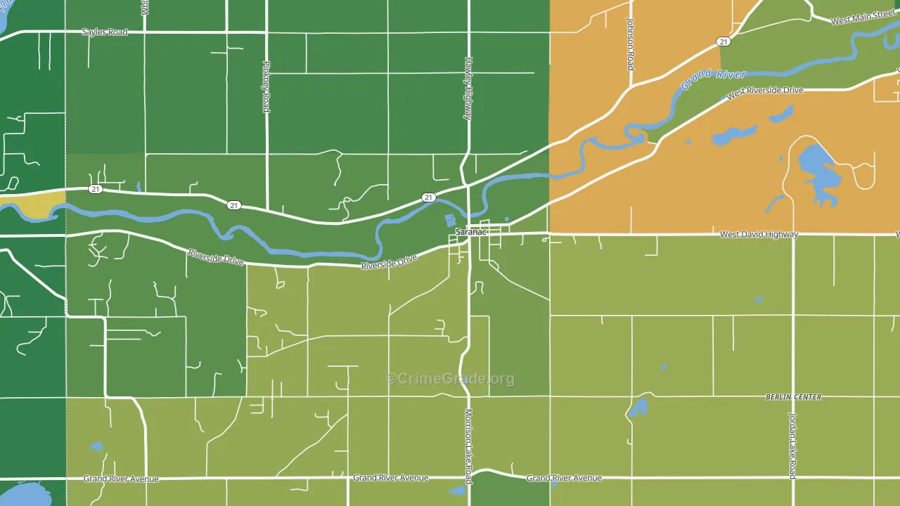Saranac, MI Map of Burglary Rates