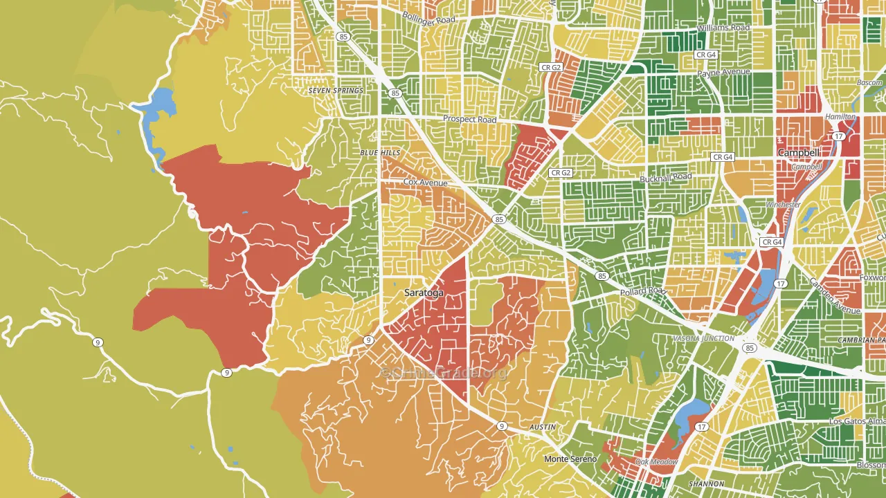 Saratoga, CA Map of Burglary Rates