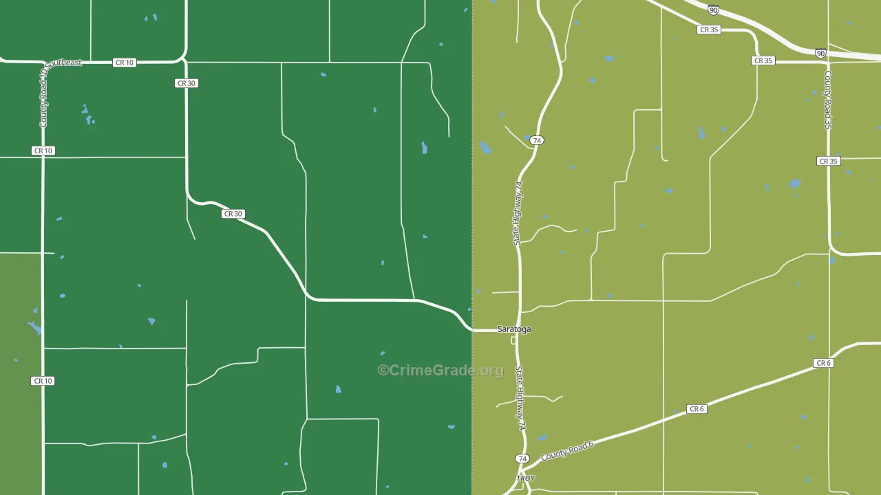 Saratoga, MN Map of Burglary Rates