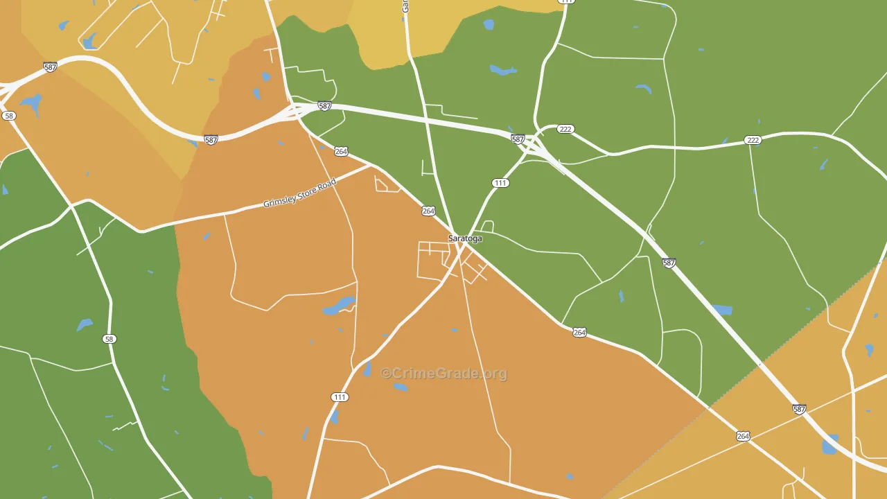 Saratoga, NC Map of Burglary Rates