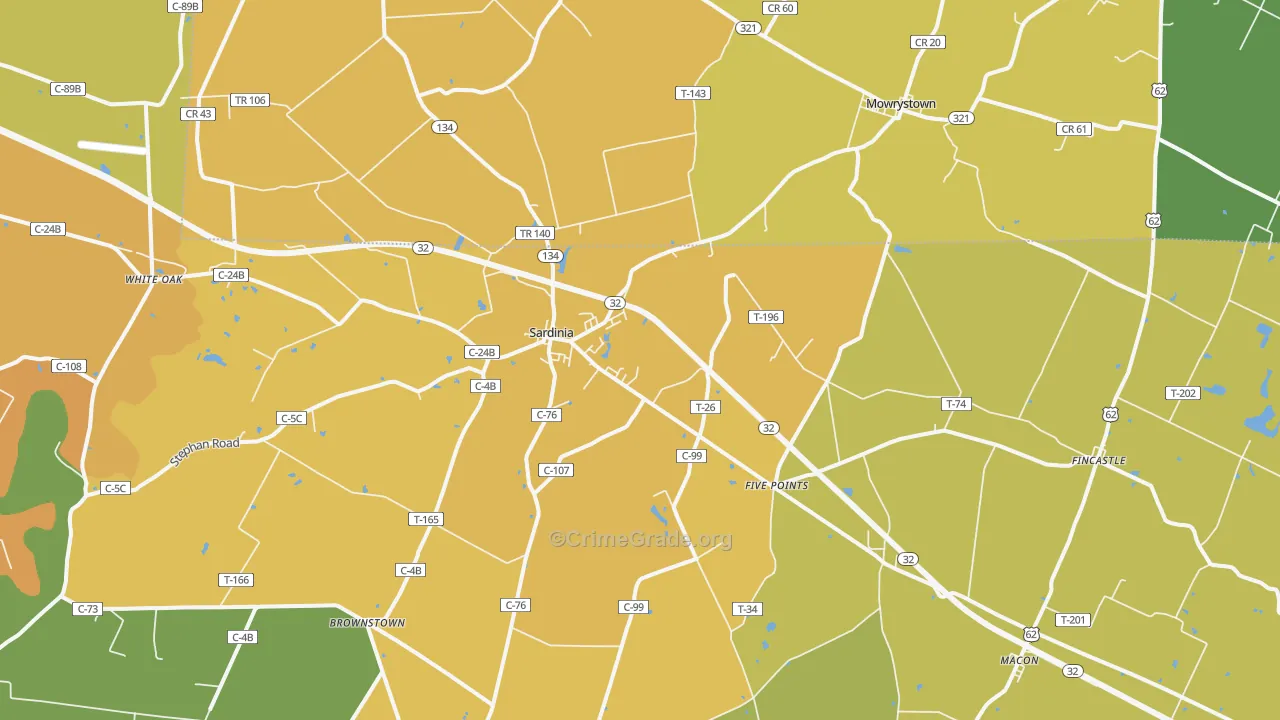 Sardinia, OH Map of Burglary Rates