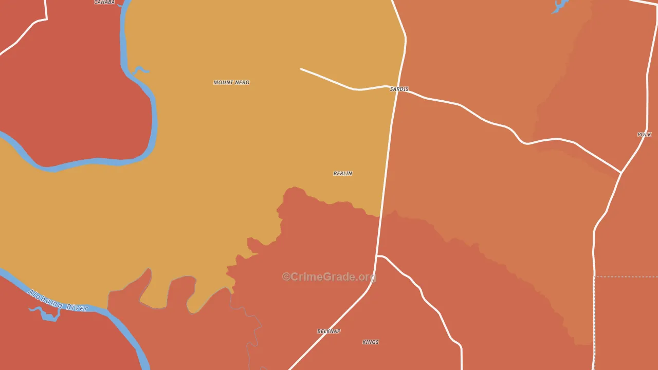 Sardis, AL Map of Burglary Rates