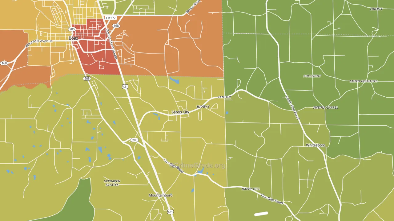 Sardis City, AL Map of Burglary Rates