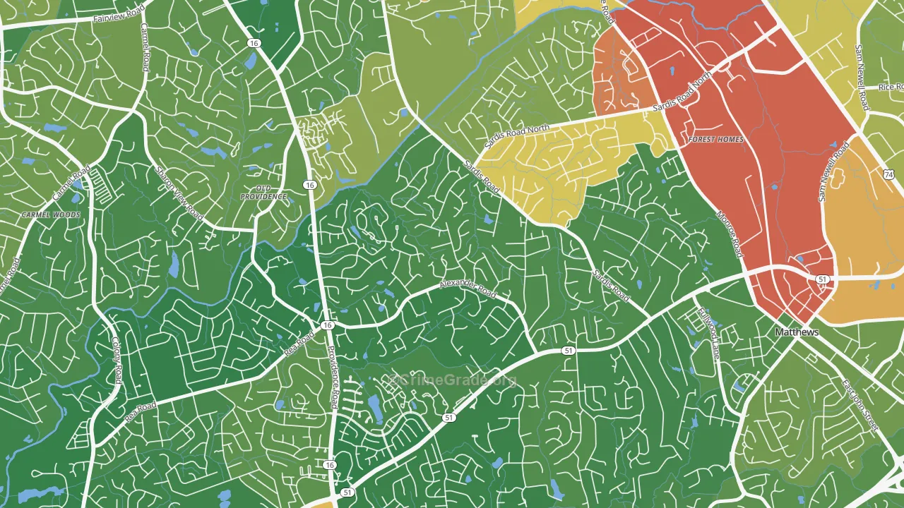 Sardis Forest, Charlotte, NC Map of Burglary Rates