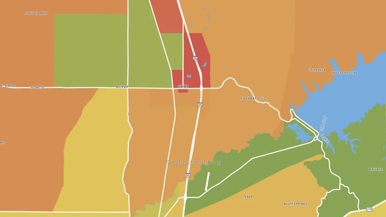 Sardis, MS Map of Burglary Rates