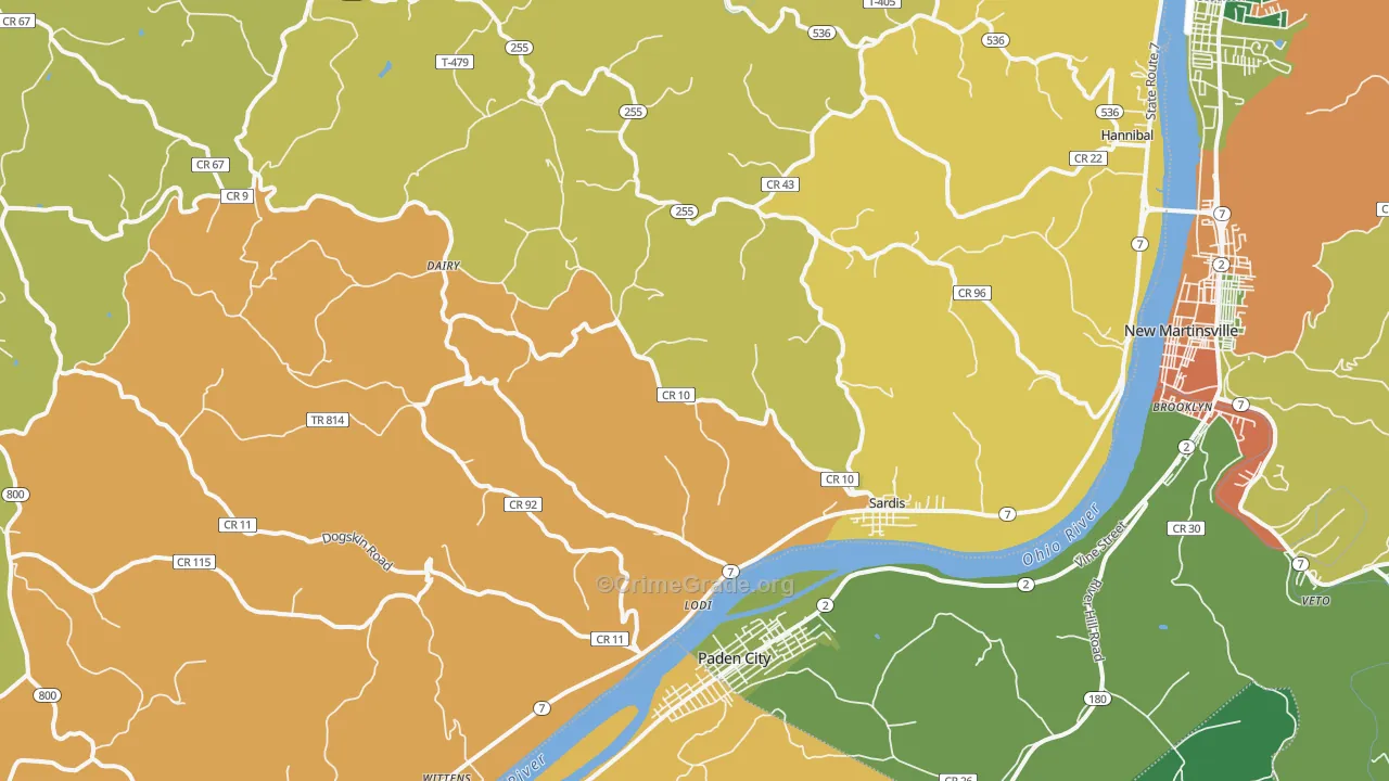 Sardis, OH Map of Burglary Rates