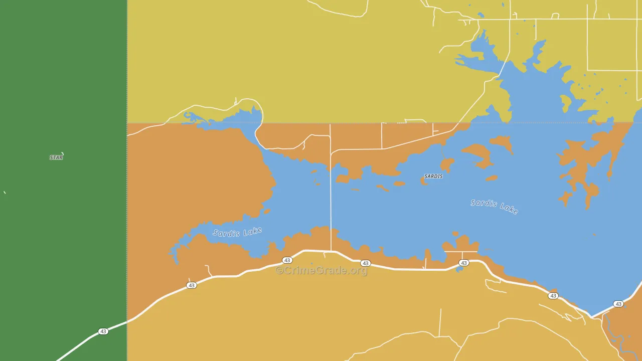 Sardis, OK Map of Burglary Rates