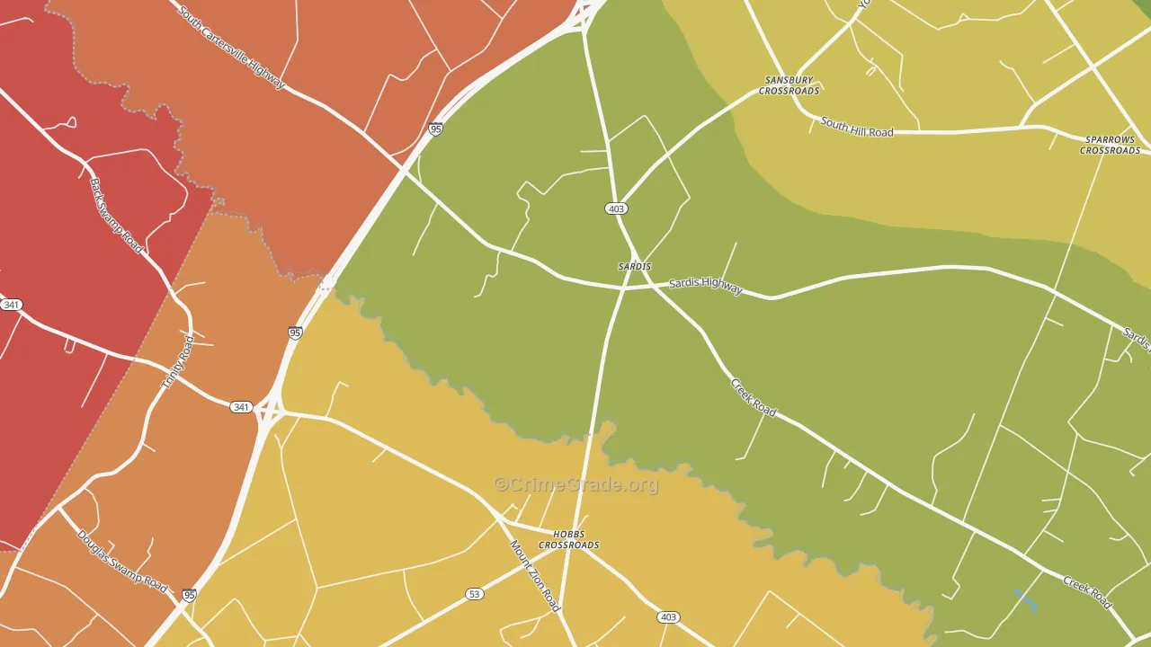 Sardis, SC Map of Burglary Rates