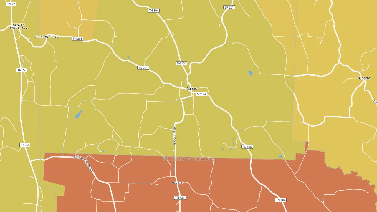 Sardis, TN Map of Burglary Rates