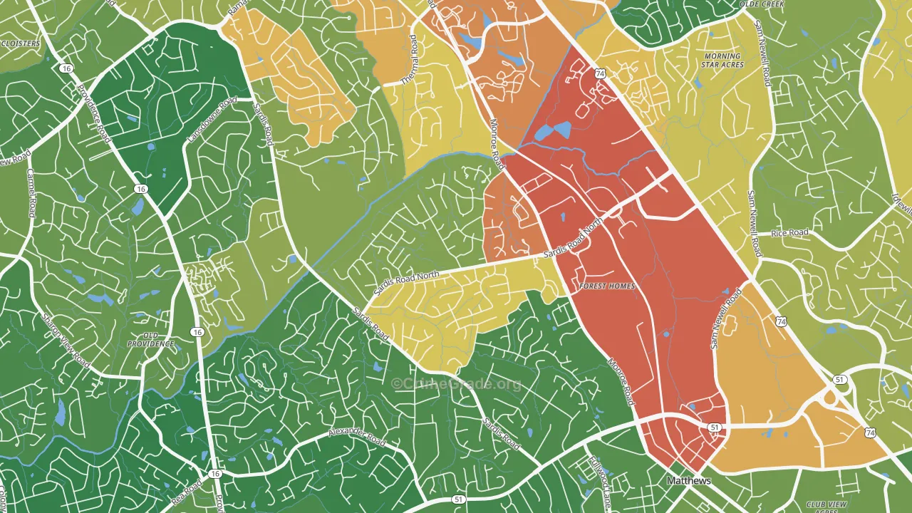 Sardis Woods, Charlotte, NC Map of Burglary Rates