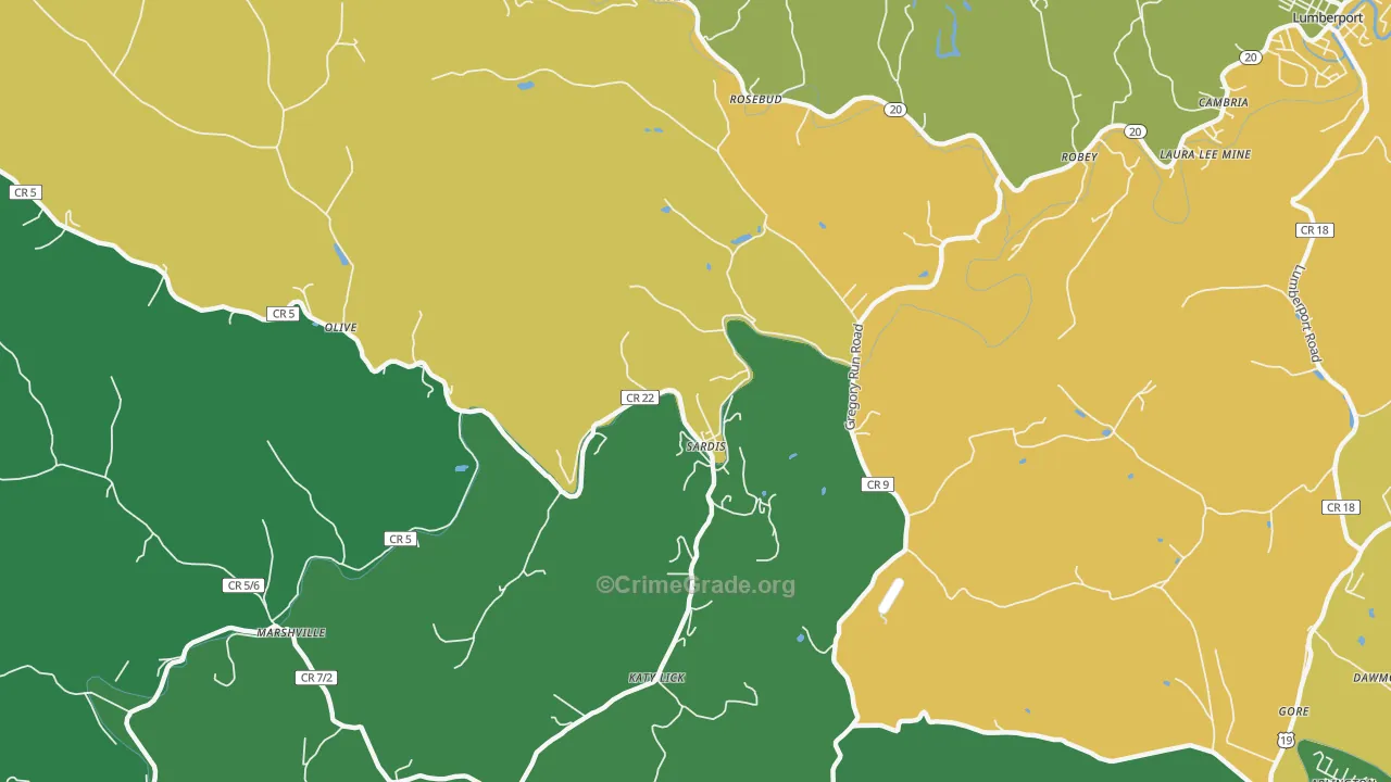 Sardis, WV Map of Burglary Rates