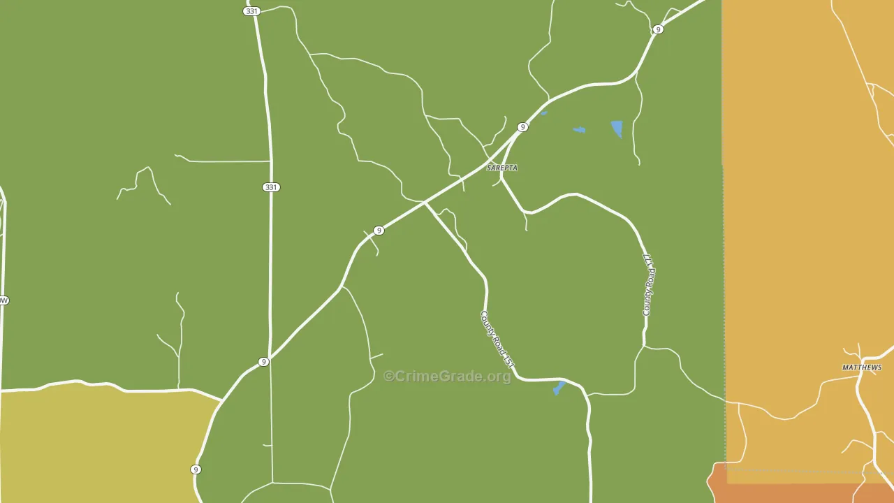 Sarepta, MS Map of Burglary Rates