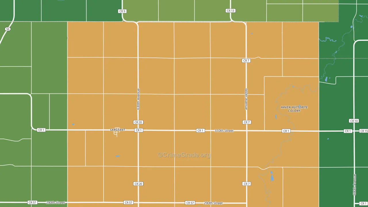 Sargeant, MN Map of Burglary Rates