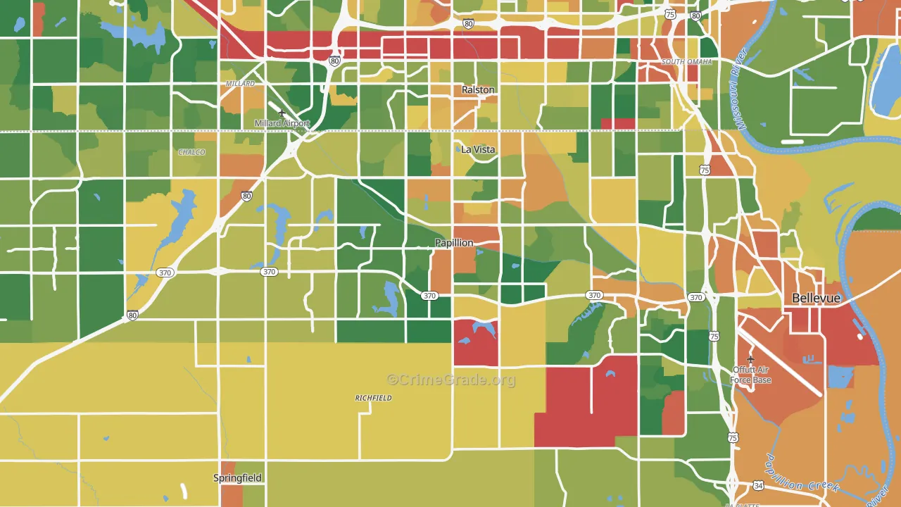 Sarpy County, NE Map of Burglary Rates