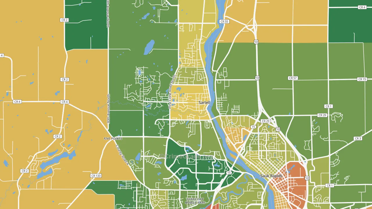 Sartell, MN Map of Burglary Rates