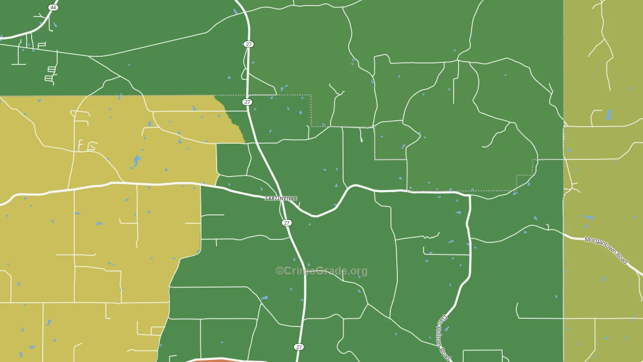 Sartinsville, MS Map of Burglary Rates