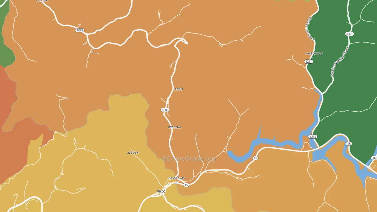 Sassafras, KY Map of Burglary Rates
