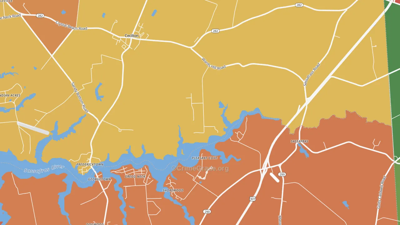 Sassafras, MD Map of Burglary Rates