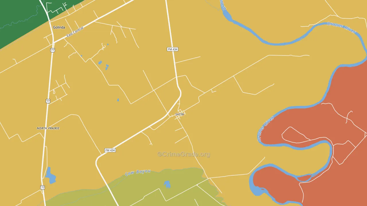 Satin, TX Map of Burglary Rates