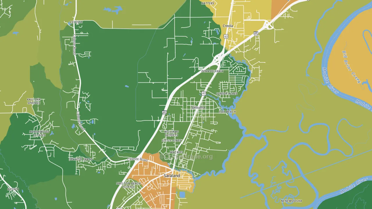 Satsuma, AL Map of Burglary Rates