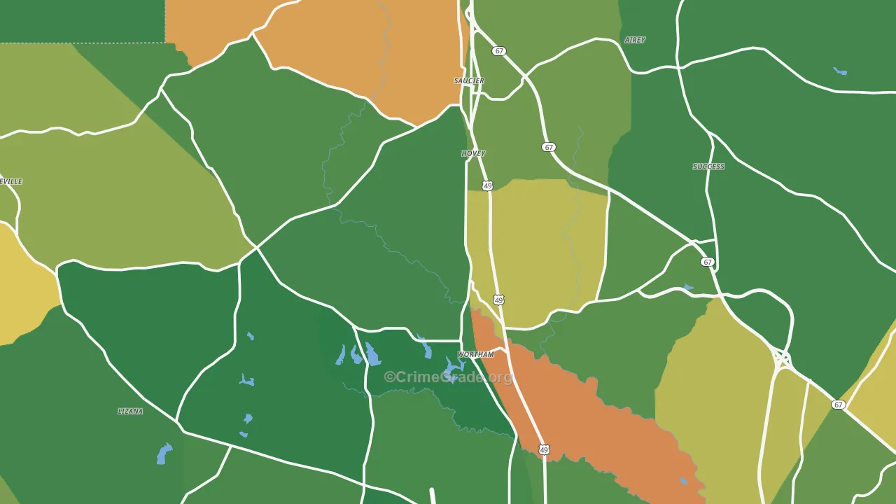 Saucier, MS Map of Burglary Rates