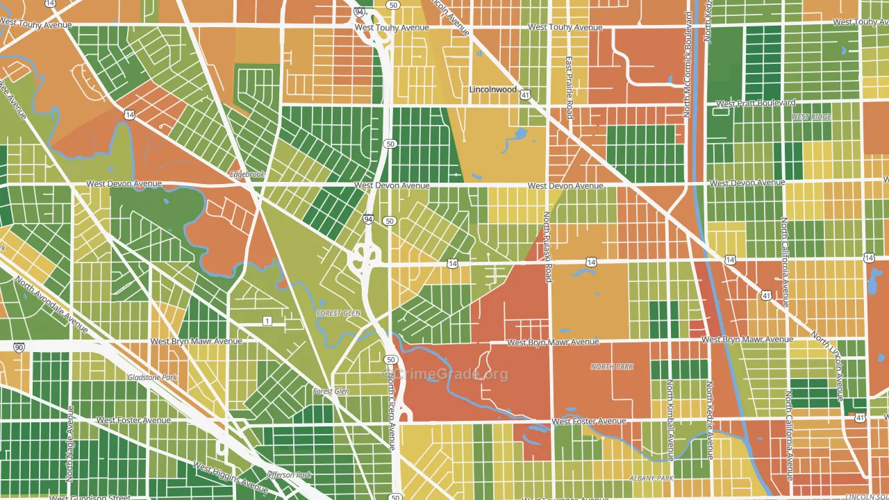 Sauganash, Chicago, IL Map of Burglary Rates